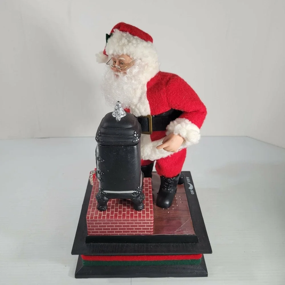 1993 Holiday Creations Vtg Music Lights Santa WoodPotbelly Stove Xmas Grannycore